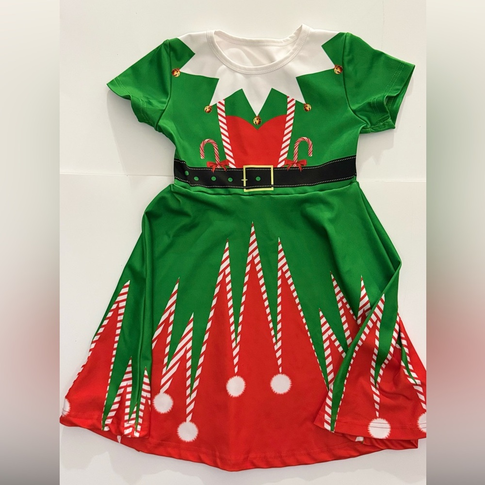 Kids' Green and Red Elf Dress Costume